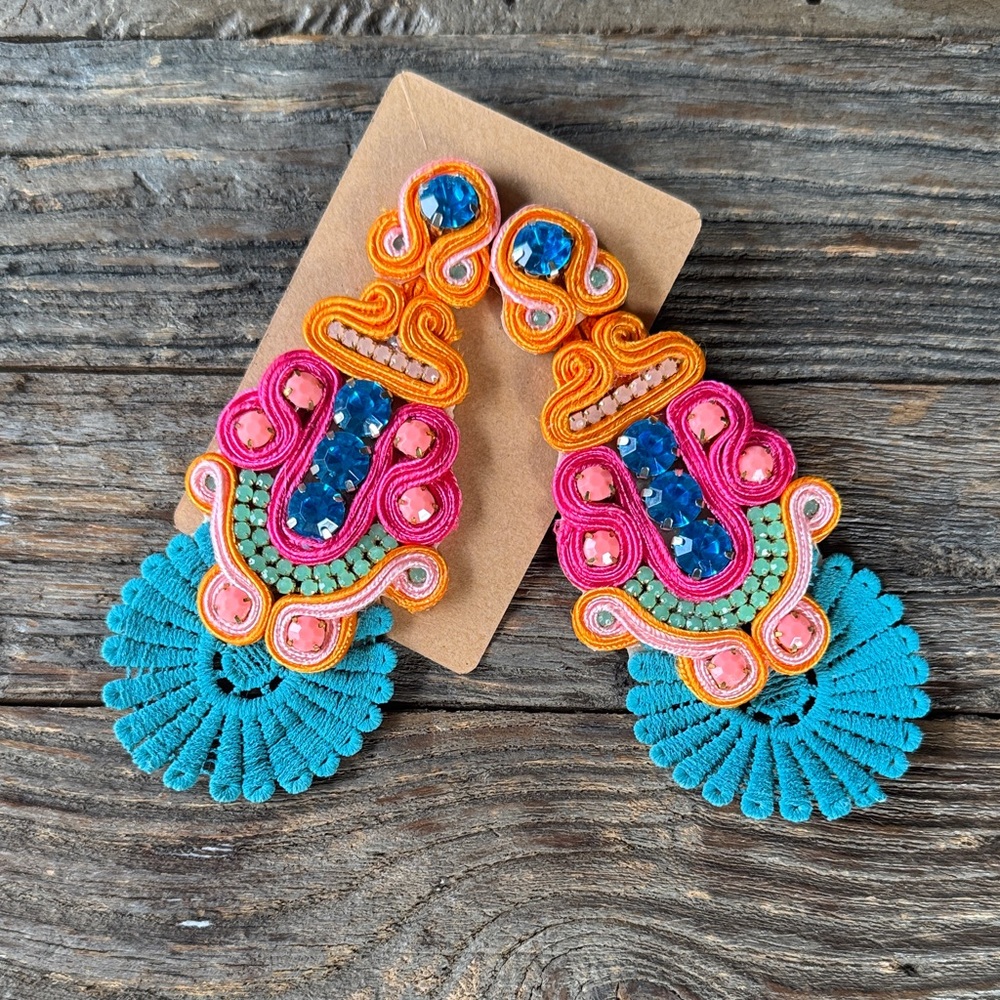 Handcrafted‎ Sammy colorful beaded chandelier hanging long earrings